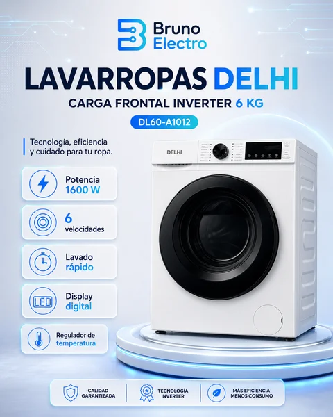 DELHI LAVARROPAS CARGA FRONTAL INVERTER 6KG