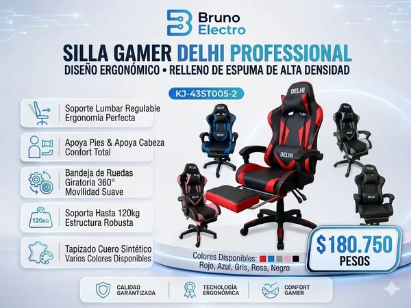 Silla Gamer Delhi Profesional Con Apoyapies Y Soporte Lumbar